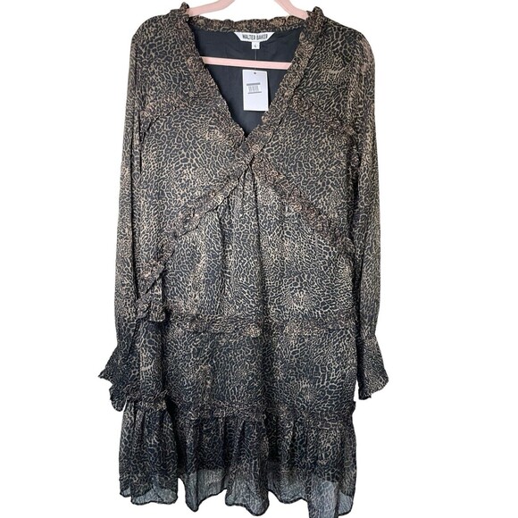 NWT Walter Baker Nala Gabriella Dress Leopard Animal Print Tiered Ruffle Large - Picture 3 of 11